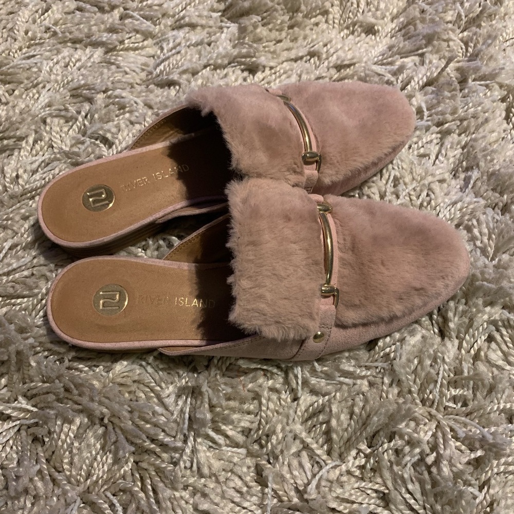 River Island Furry Loafers - Dusty Pink